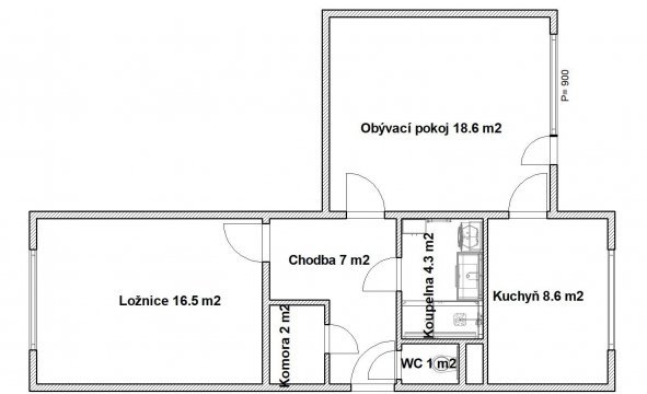 Rekonstrukce bytu 2+1_půdorys | Koupelny-svitavy.cz