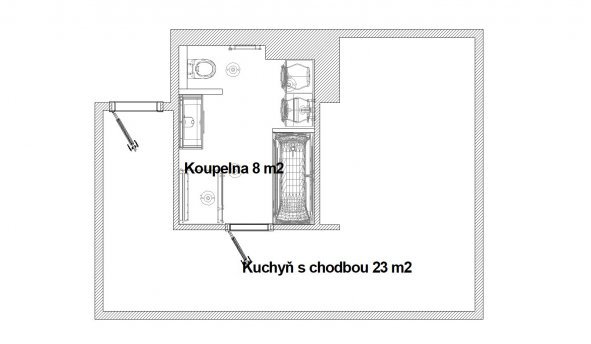 Rekonstrukce koupelny a kuchyně_LItomyšl_půdorys