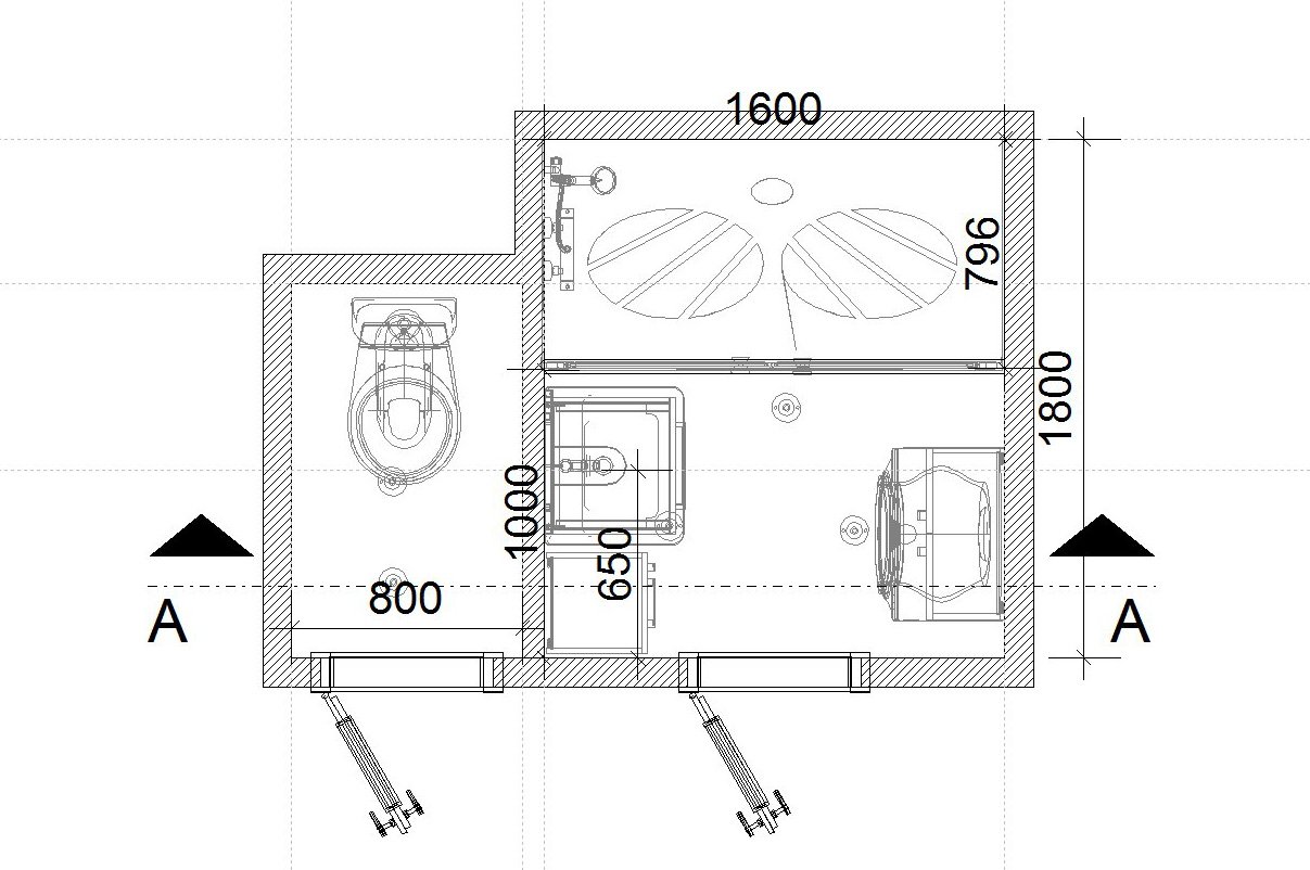 Malá koupelna 2,88 m2 - technický plánek ke grafickému návrhu | Koupelny-svitavy.cz