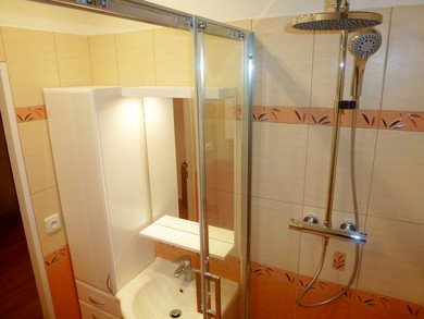 Malá koupelna s velkým sprchovým koutem SanSwiss a chytrým sprchovým sloupem od Rvaku | Koupelny-svitavy.cz